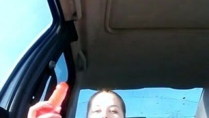 Dildo masturbation in car