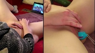 GF orgasms several times while watching porn