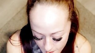 Smoking PVC Kitty wants to eat his big dick, feel it in her tight pussy and taste his load